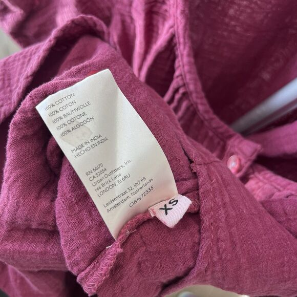 Pilcro Womens Blouse XS Purple Cotton Gauze Puff Sleeve Peasant Cottagecore Boho - Picture 5 of 6